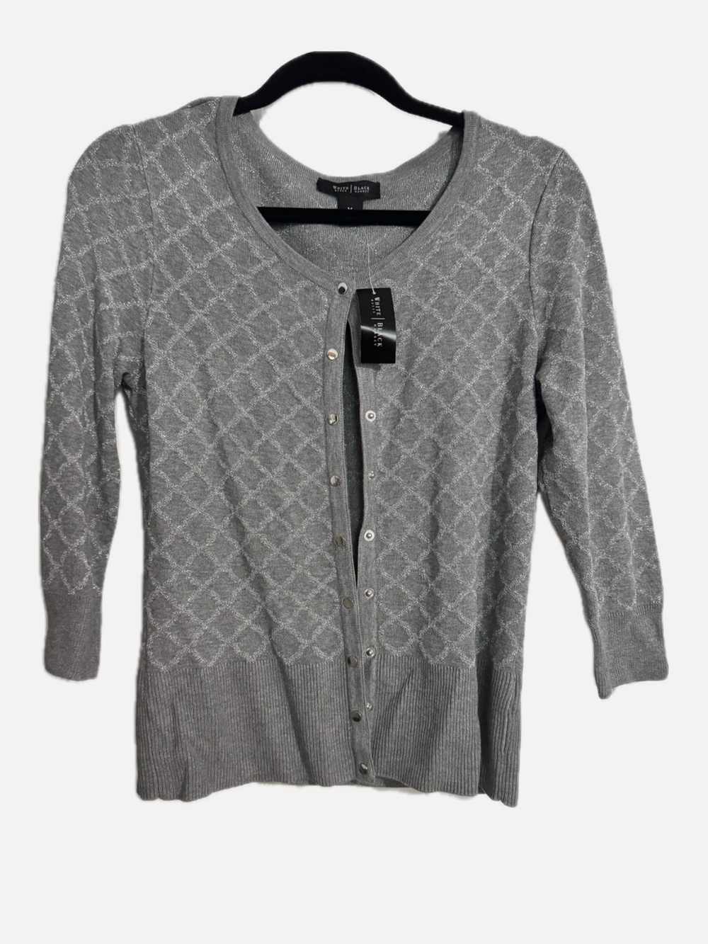 White House Black Market Gray Patterned Button-Front Women's Cardigan